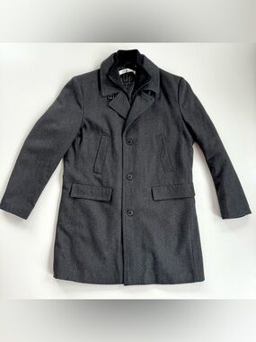 Kenneth Cole New York Gray Wool Blend Peacoat Men's L Double Breasted Jacket